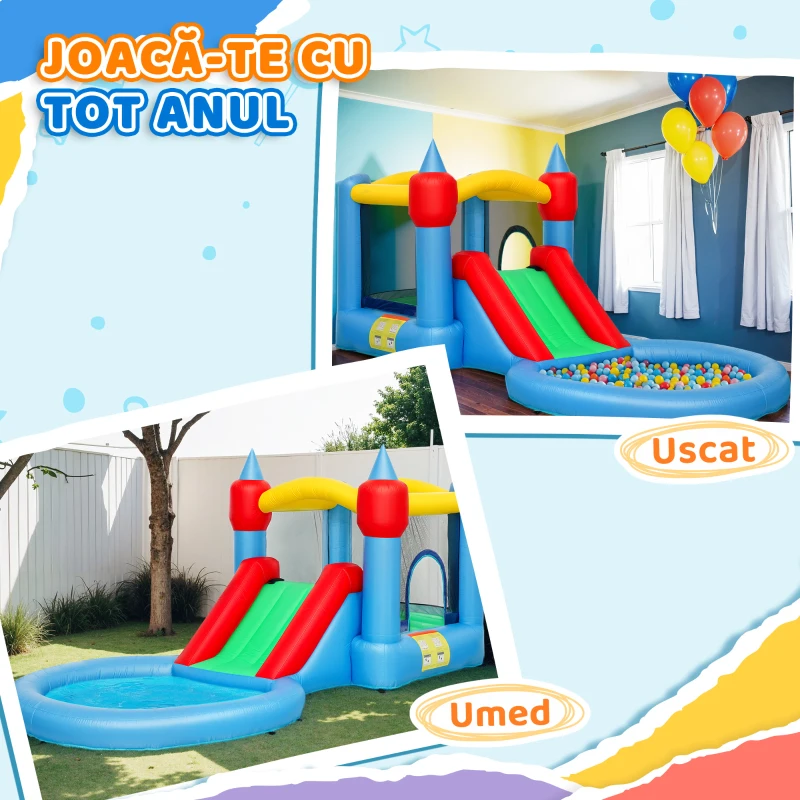 AIYAPLAY Castel Gonflabil Trambulină 4 în 1, Tobogan, 415x205x190cm, Multicolor