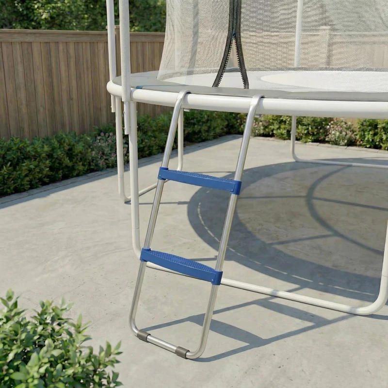 SPORTNOW Escada para Trampolim 2 Degraus Largos com Gancho Universal, Estrutura em Aço Galvanizado, Capacidade 150 kg, 97x32x7 cm, Azul