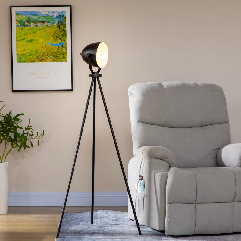 HOMCOM Lampadaire trépied lampadaire sur pied avec abat-jour style industriel en métal E27 40W max. 60 x 54 x 135 cm noir