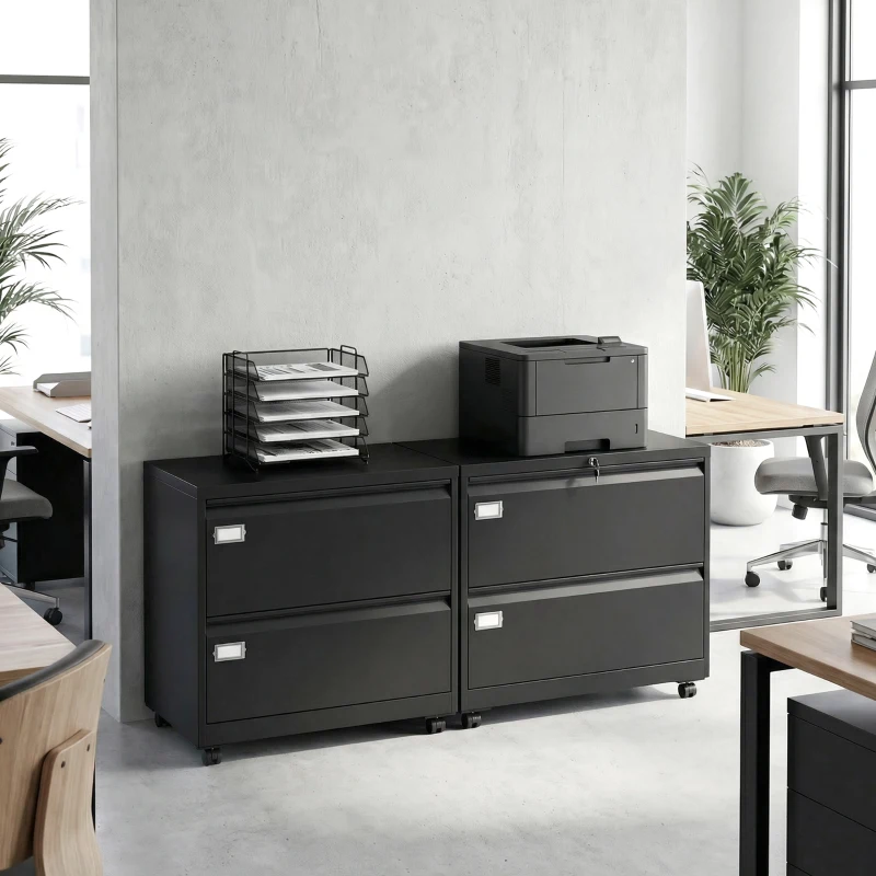 HOMCOM Cajonera con 2 cajones cerrable archivador con rieles colgantes ajustables 90 x 40 x 77,4 cm Negro