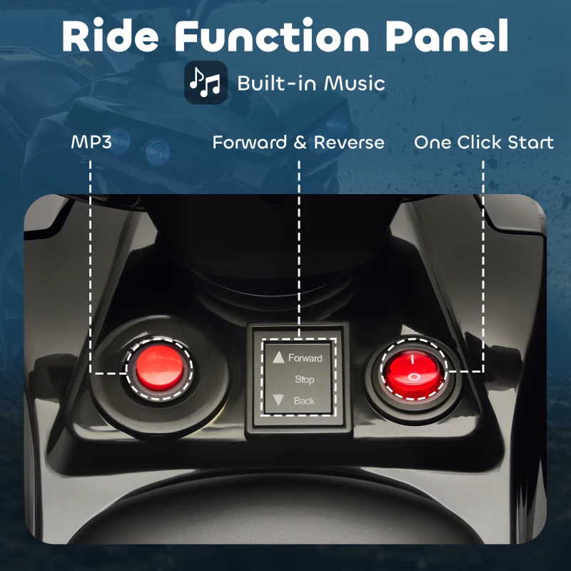 AIYAPLAY Quad Elektryczny dla Dzieci 6V z funkcją jazdy do przodu i do tyłu, muzyką, LEDowymi reflektorami, czarny