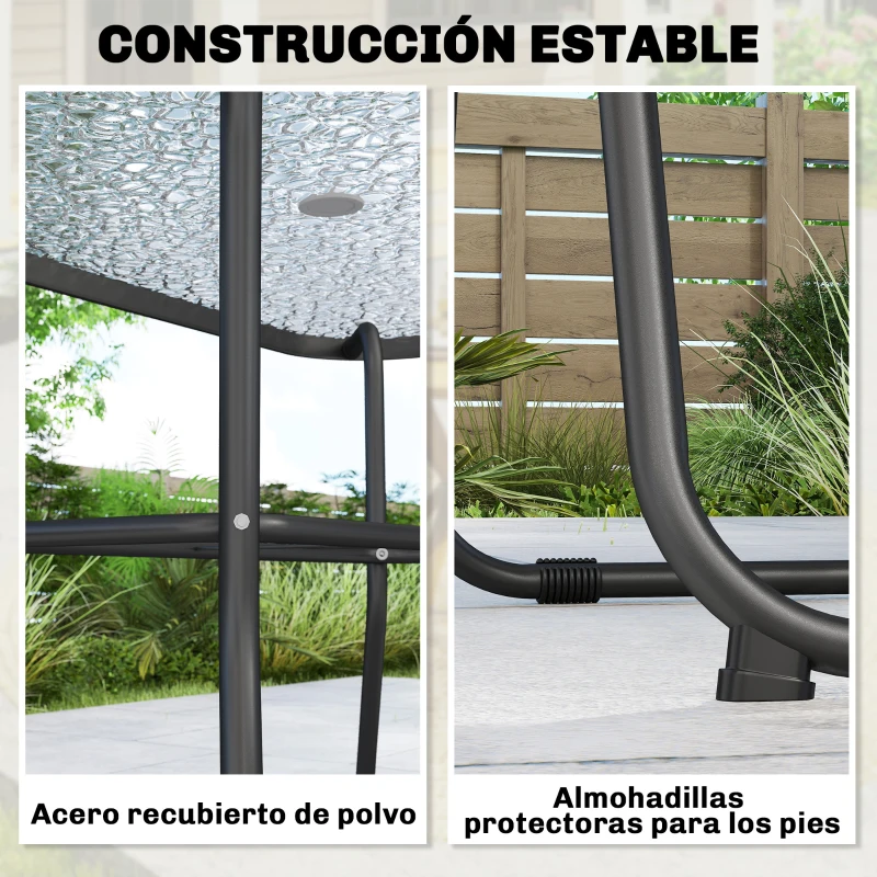 Outsunny Conjunto de Mesa y Sillas Jardín de 8 Piezas con Sombrilla 6 Sillas Plegables Mesa de Vidrio Templado Crema