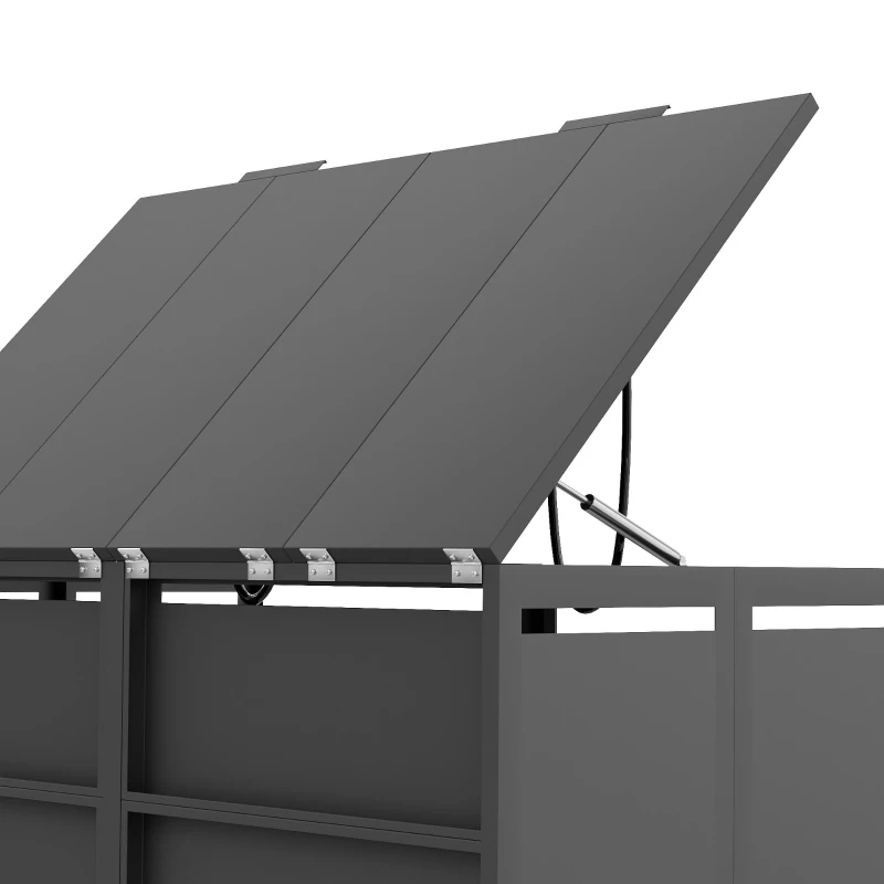 Mülltonnenbox mit hydraulischem Klappdeckel, vier abschließbare Fächer, rautenförmige Belüftung, 264x80x120 cm, Grau+Naturfarbe