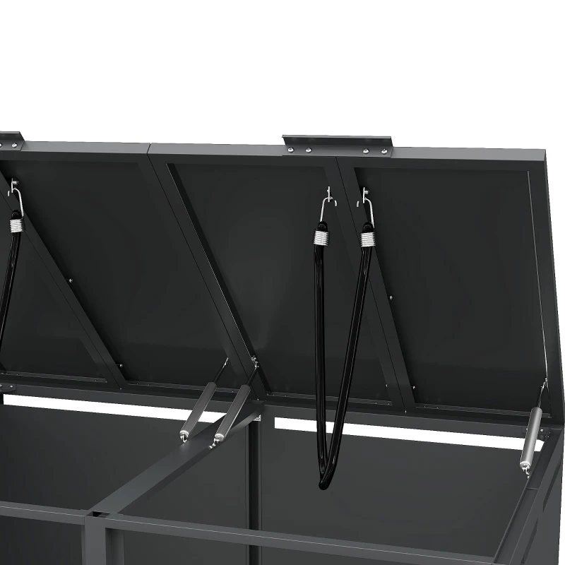 Mülltonnenbox mit hydraulischem Klappdeckel, 4 Fächern und separaten abschließbaren Türen, 264x80x118,5 cm, Grau+Naturfarbe