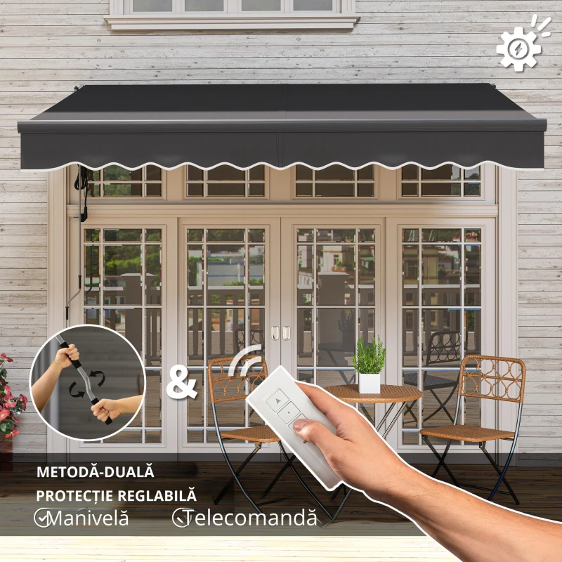 Outsunny Pergolă cu Prindere Fără șuruburi cu Manivelă Electrică, Ajustabilă în Înălțime, 300 cm Lățime Gri Închis