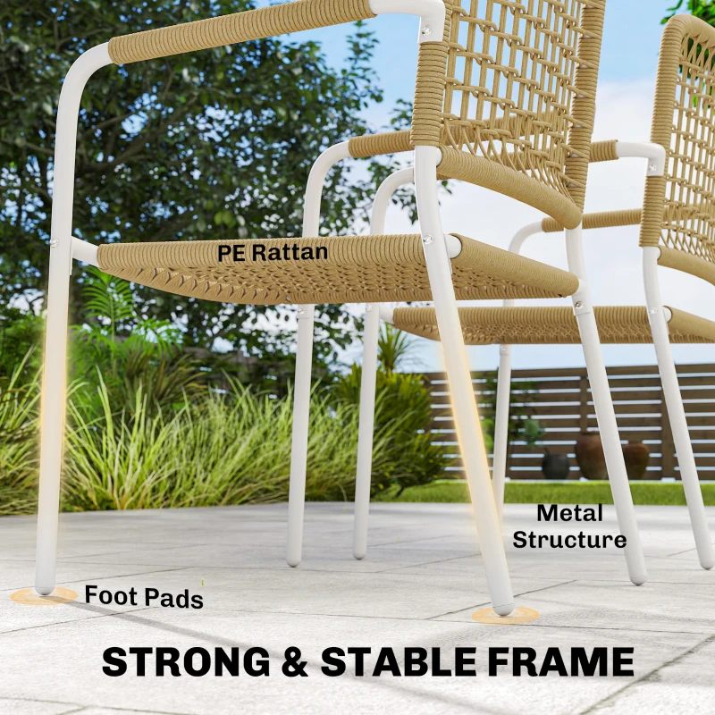 Outsunny Rattan Garden Chairs Set of 2, Stackable Patio Dining Chairs, Outdoor Conversation Set with Metal Frame for Backyard