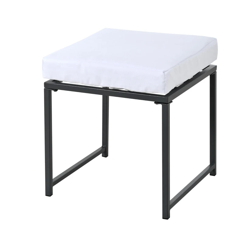 7-teiliges Garten-Essset für 6 Personen, Tisch aus gehärtetem Glas, 4 geflochtene Sessel und 2 Fußhocker, Schwarz+Weiß