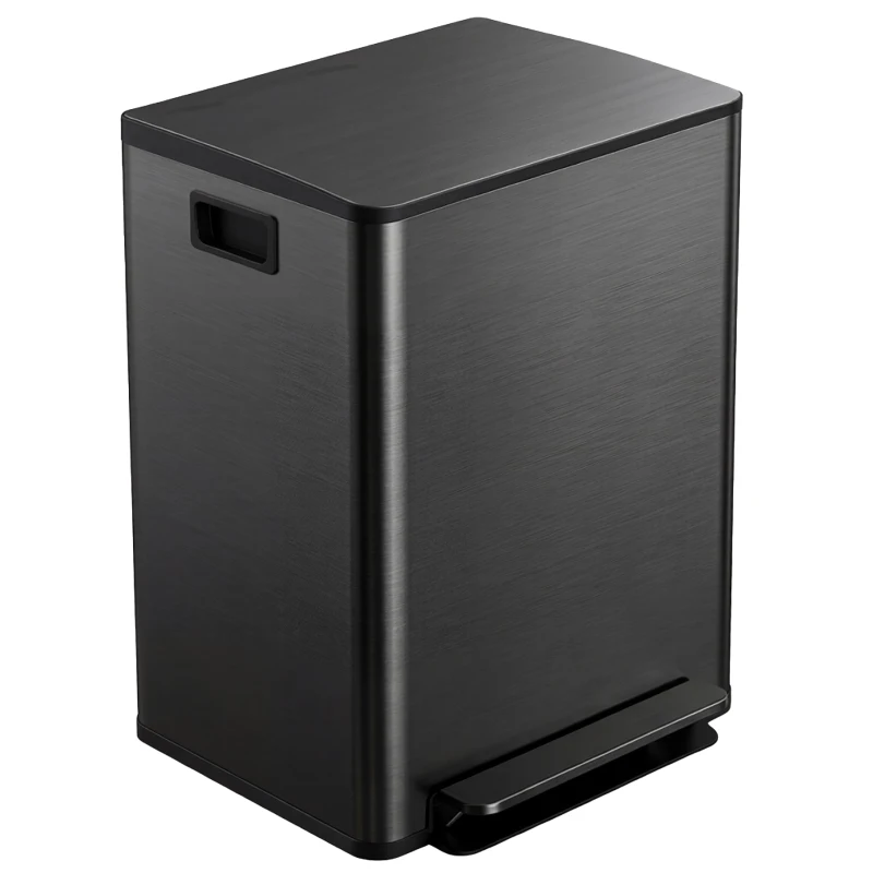 HOMCOM 60L Dual Compartment Stainless Steel Bin, with Deodoriser Holders - Black