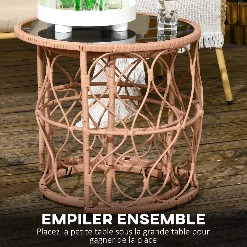 Outsunny Lot de 2 tables basses gigognes de jardin table d'appoint ronde encastrables résine tressée imitation rotin