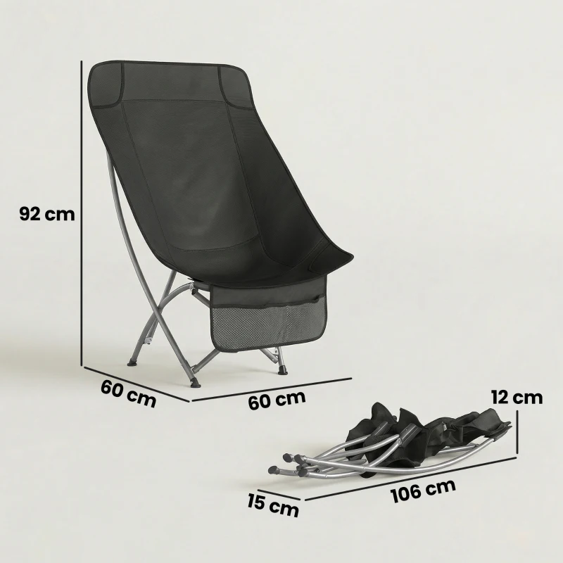 Outsunny Camping Chair for Adults Heavy Duty Folding Camp Chair with Side Pocket and Carry Bag Black