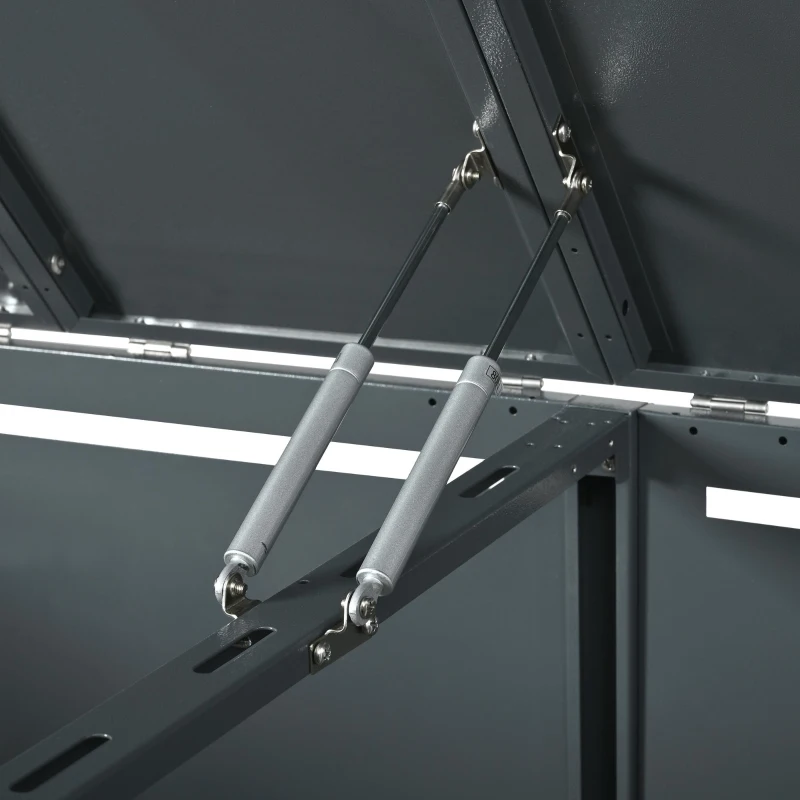 Mülltonnenbox mit hydraulischem Klappdeckel, abschließbaren Türen und zwei Fächern, 132x80x118,5 cm, Grau+Naturfarbe