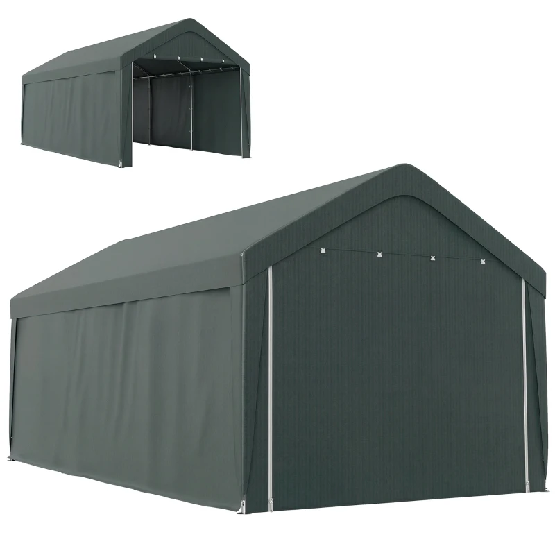 Outsunny Carpa Garaje de Exterior 3x6 m con Tejido PE Resistente Estructura de Acero y Paredes Desmontables Gris Oscuro
