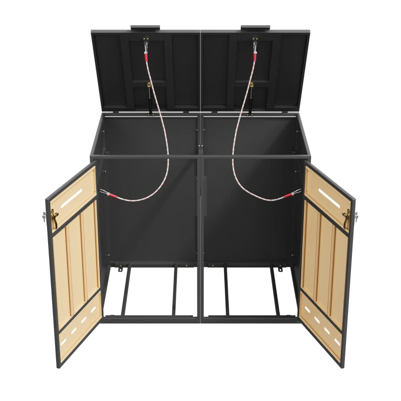 Mülltonnenbox mit Belüftungslöchern, für 2x 120–240 l und den Außenbereich geeignet, 132x84,5x118 cm, Grau+Naturfarbe
