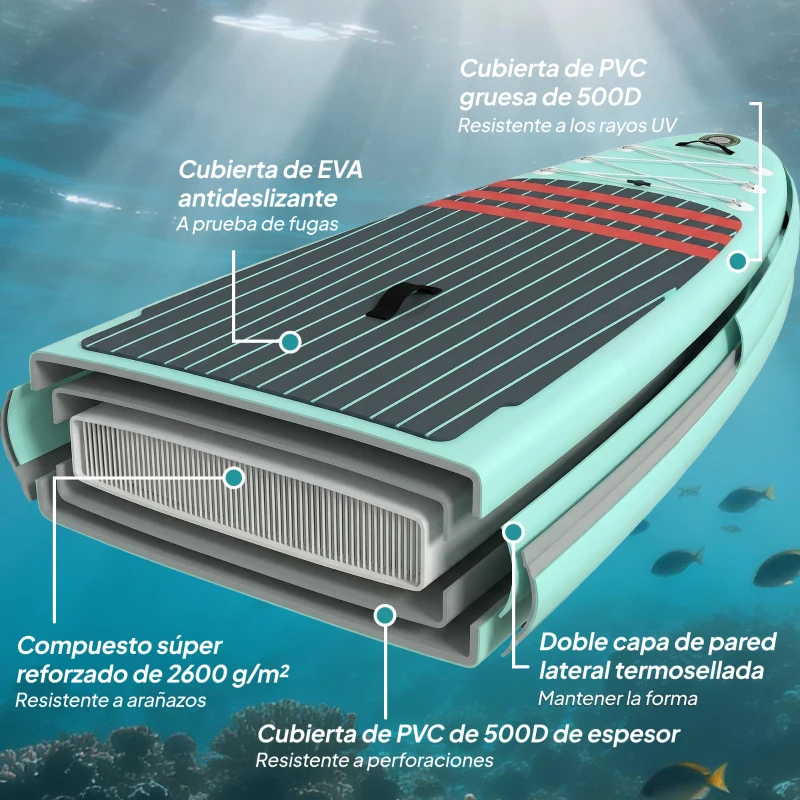 Outsunny Tabla de Paddle Surf Hinchable 320 cm, con Superficie Antideslizante Remo de Aluminio Ajustable Quilla Bomba y Mochila