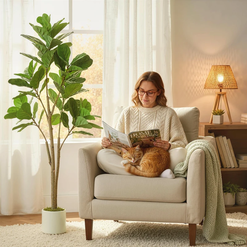 HOMCOM 150cm Artificial Ficus Tree - Green