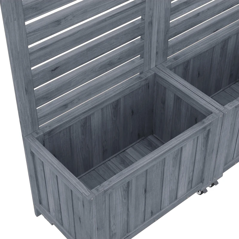 Pflanzkübel mit Spalier, 2 große Pflanzkästen und 2 Gartenspaliere als Kletterhilfe, 102,5 x 32 x 152,5 cm, Grau