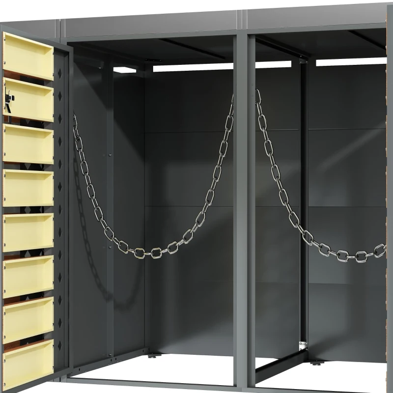 Mülltonnenbox 4‑fach, abschließbar mit integriertem Pflanzkasten, 264x80x124.5 cm, Grau+Naturfarbe