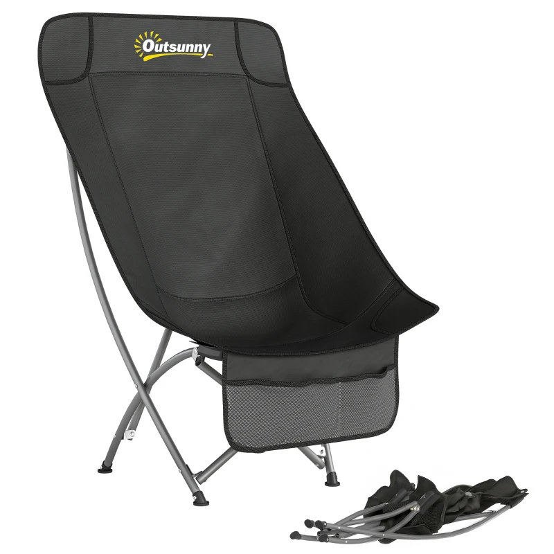 Outsunny Camping Chair for Adults Heavy Duty Folding Camp Chair with Side Pocket and Carry Bag Black