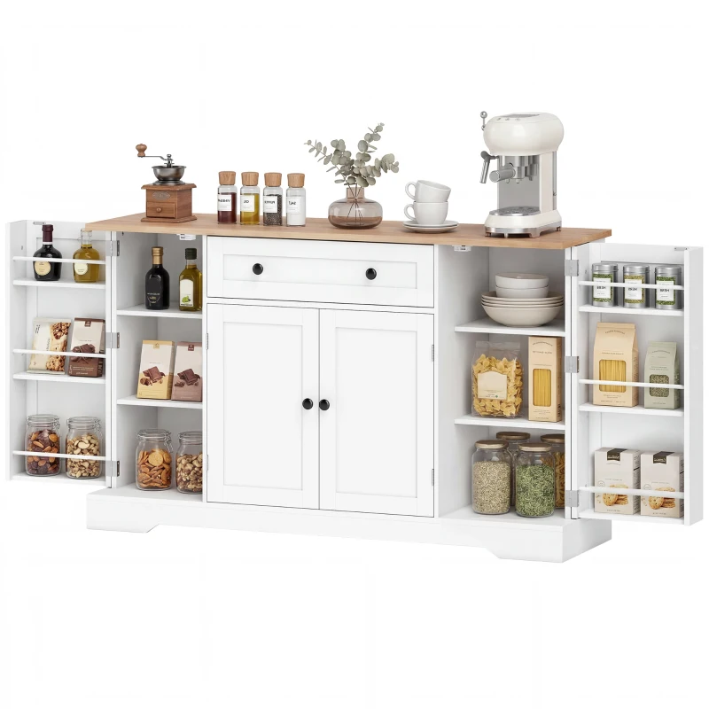 HOMCOM Aparador de Cocina con Cajón Estantes en las Puertas Estantes Ajustables Barra de Café 138x40x83,5 cm Blanco
