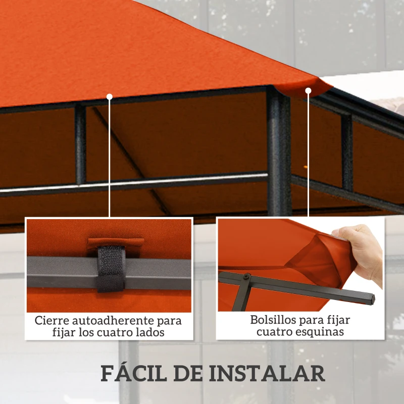 Outsunny Techo de Repuesto para Cenador, 3x3 m, Cubierta de Repuesto con 8 Orificios de Drenaje, Ventilación y Protección UV, SOLO Toldo de Recambio para Pabellón Gazebo, Naranja
