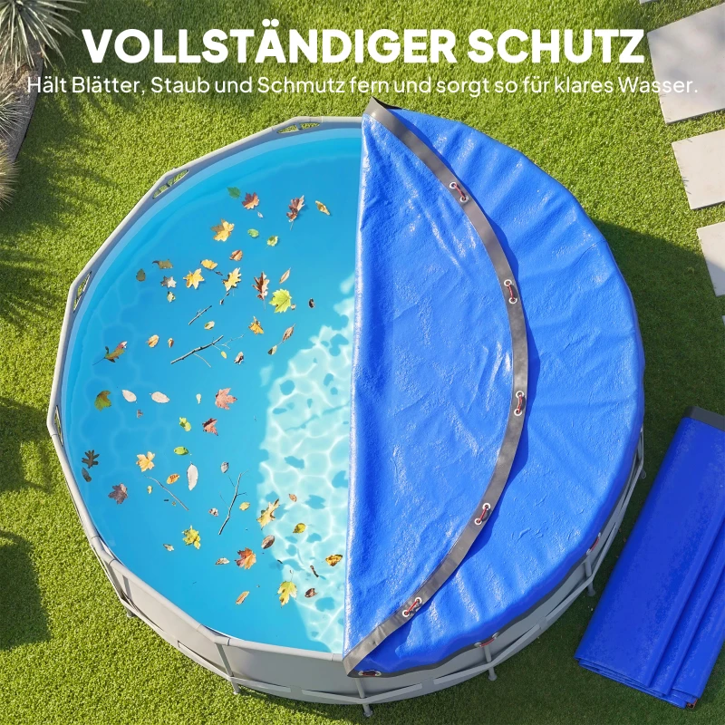 Outsunny Poolabdeckung rund Ø 550 cm staub- und wasserdichte Abdeckplane mit Sicherungsseil Spanner für Sommer & Winter, Blau