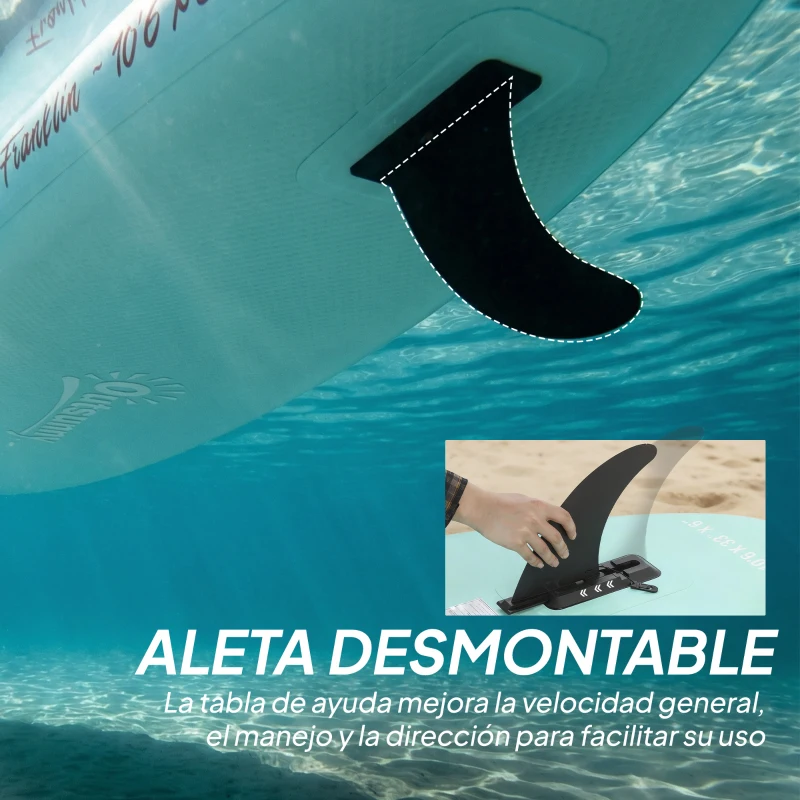 Outsunny Tabla de Paddle Surf Hinchable 320 cm, con Superficie Antideslizante Remo de Aluminio Ajustable Quilla Bomba y Mochila