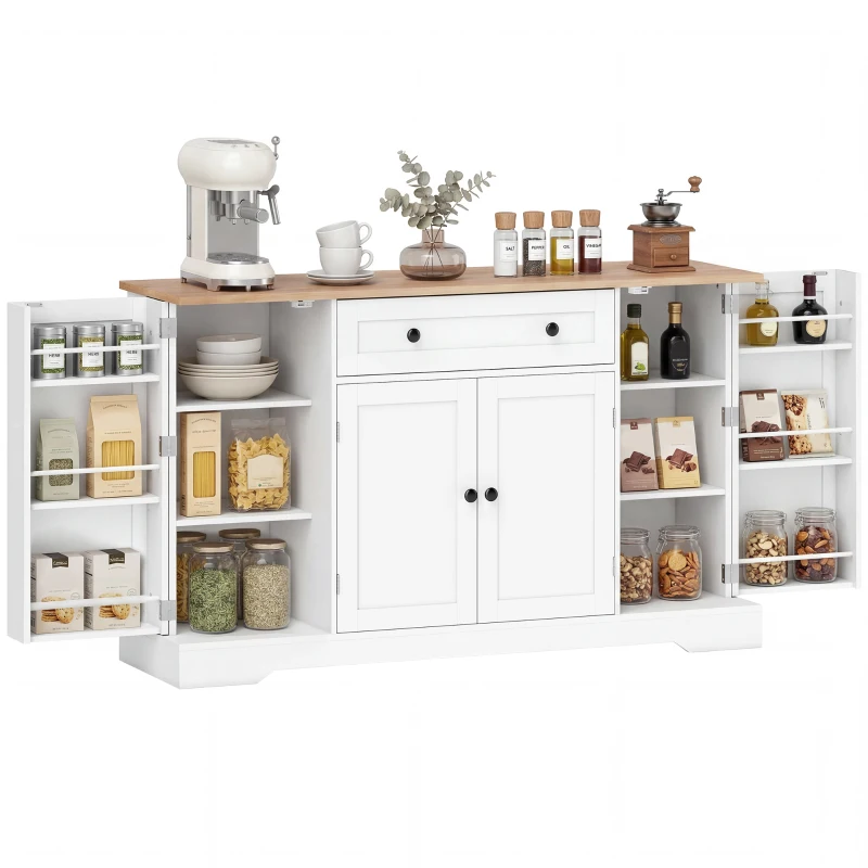 HOMCOM Aparador de Cocina con Cajón Estantes en las Puertas Estantes Ajustables Barra de Café 138x40x83,5 cm Blanco
