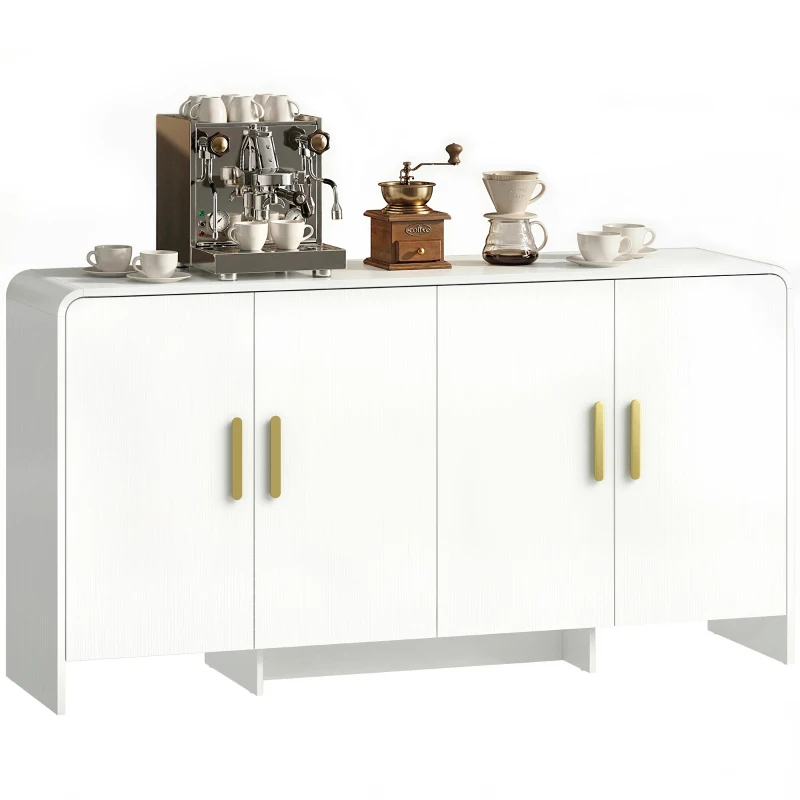 HOMCOM Sideboard für Küche mit 4 Fächern 4 Soft-Close-Türen TV-Möbel bis 183 cm 152x40x80 cm Weiß