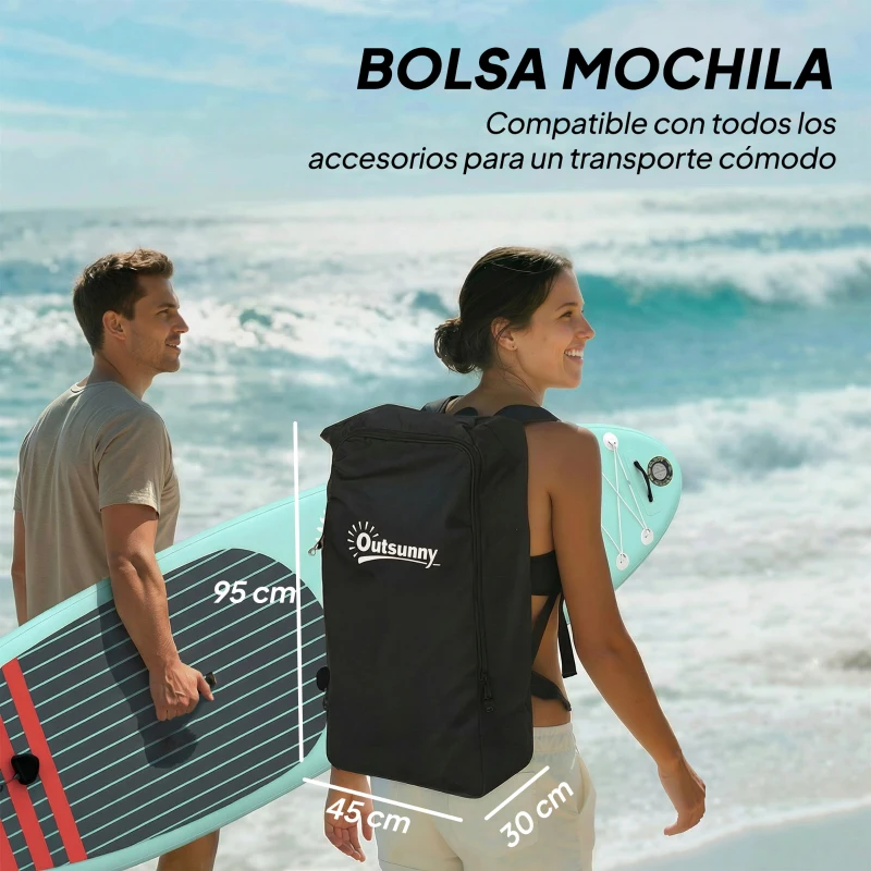 Outsunny Tabla de Paddle Surf Hinchable 320 cm, con Superficie Antideslizante Remo de Aluminio Ajustable Quilla Bomba y Mochila