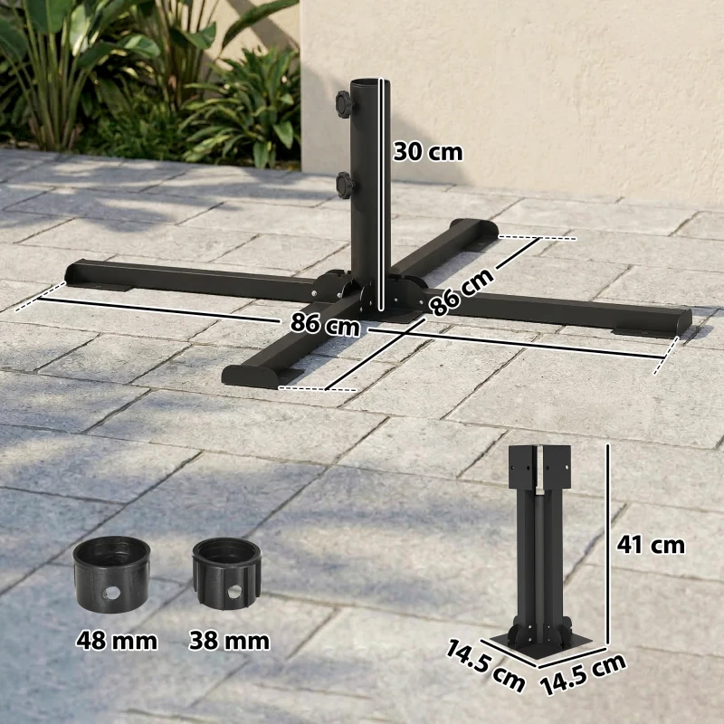 Outsunny Suport pentru umbrelă pliabil, diametru tijă 38 și 48 mm, suport în cruce pentru umbrele, gri închis