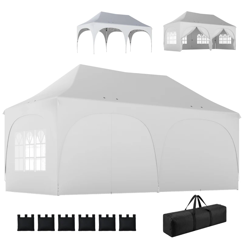 Outsunny Carpa Plegable 6x3 m Pop-up con 6 Laterales Desmontables Altura Ajustable y Bolsa de Transporte Gris Claro