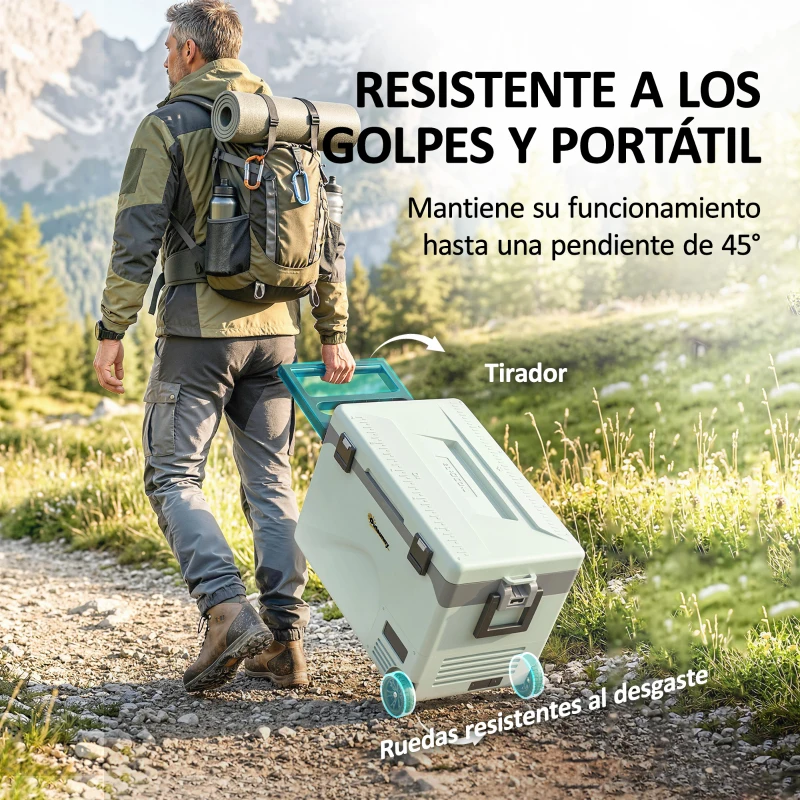 Outsunny Nevera Portátil Eléctrica 42,5L con Compresor Control por App Ruedas Asa Barra -20℃ a 20℃ y Soporte para Móvil Verde