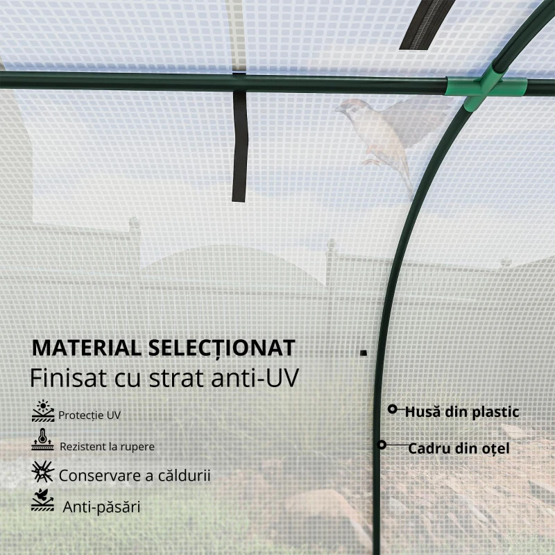 Outsunny Seră, seră din folie rezistentă la iarnă cu ușă cu fermoar rulabilă 395 x 100 x 80 cm Alb