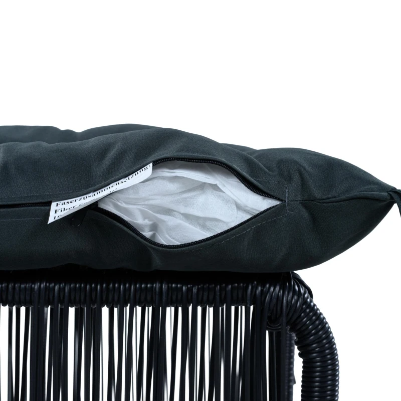 5-teiliges Outdoor Gartenmöbel-Set, Balkon-Loungeset mit 2 Stühlen, 2 Hockern und Glastisch, Schwarz+Grau