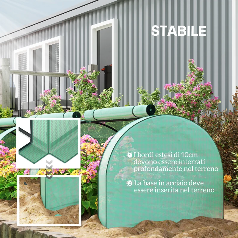 Outsunny Serra da Giardino a Tunnel in Acciaio e Plastica PP con Porte Avvolgibili, 3x1x0.8 m, Verde