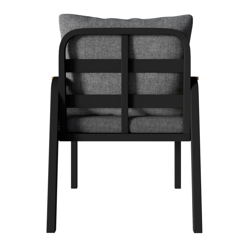 Modernes 6-teiliges Garten- und Terrassen-Esstisch-Set, kreuzförmigem Eisengestell, Schwarz+Naturfarbe