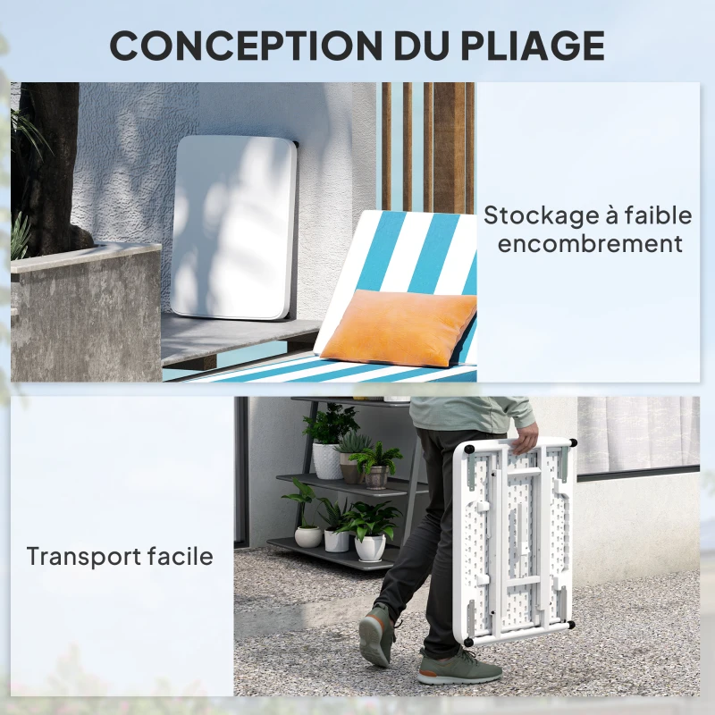 Outsunny Table d'appoint de jardin pliable en HDPE, table pliante extérieur hauteur réglable sur 5 niveaux, 65 x 45 x 70 cm blanc