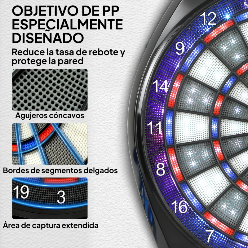 SPORTNOW Diana Electrónica con 6 Dardos y 24 Puntas Blandas Pantalla LED 34 Juegos y 2235 Programas 60,5x45,5x3,6 cm Multicolor