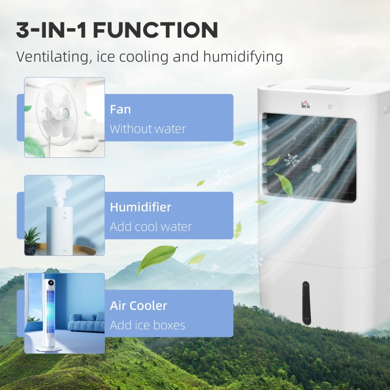 HOMCOM Klimatyzer, 3 Tryby Pracy, Funkcja Timera, Na Kółkach, Tworzywo Sztuczne, Biały