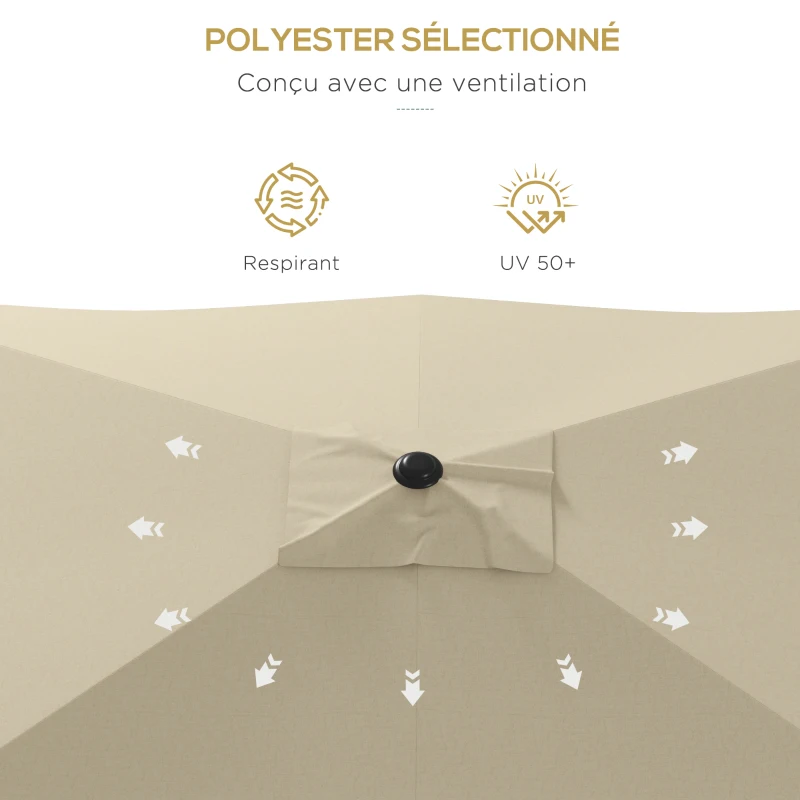 Outsunny Parasol rectangulaire inclinable 2x3 m avec manivelle toile polyester imperméabilisée haute densité 180g/m² crème