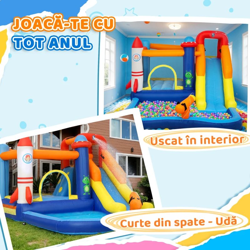 AIYAPLAY Castel Gonflabil Parc Acvatic 5-în-1, 360x250x195cm, Multicolor