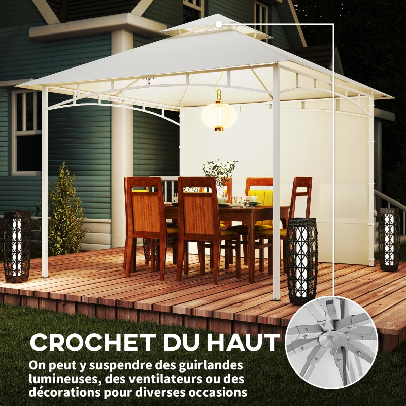 Outsunny Pavillon Tonnelle de Jardin Toit Double Rideaux et Poches de Rangement Crochet de Plafond 3 x 3 m Crème