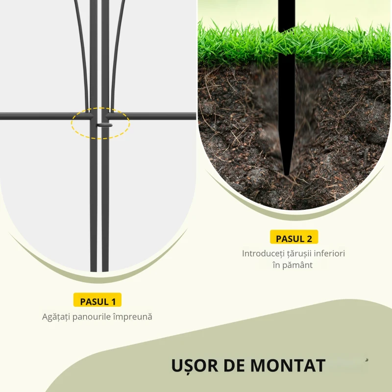 Outsunny Set Gard de Grădină cu 5 Panouri și Șnururi de Fixare, 305x62 cm, Negru