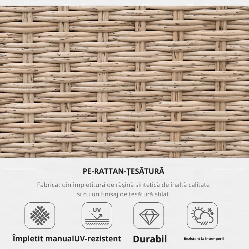 Outsunny Set Living de Gradina din Rattan, 4 Piese, Coltar pentru Exterior cu Perne, Masute Laterale si Masuta de Cafea, Maro Deschis