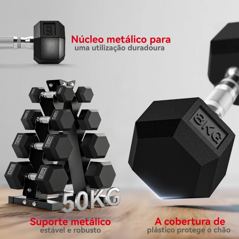 SPORTNOW Conjunto de Halteres 2x2kg 2x5kg 2x8kg 2x10kg com Suporte de Armazenamento para Exercício Treino Preto