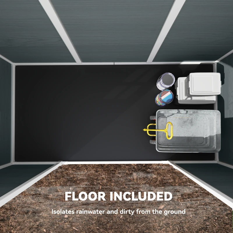 Outsunny Domek na narzędzia 2,77 m², styl drewniany, 2 okna, podwójne drzwi, wentylacja, podłoga, zamek, rękawice