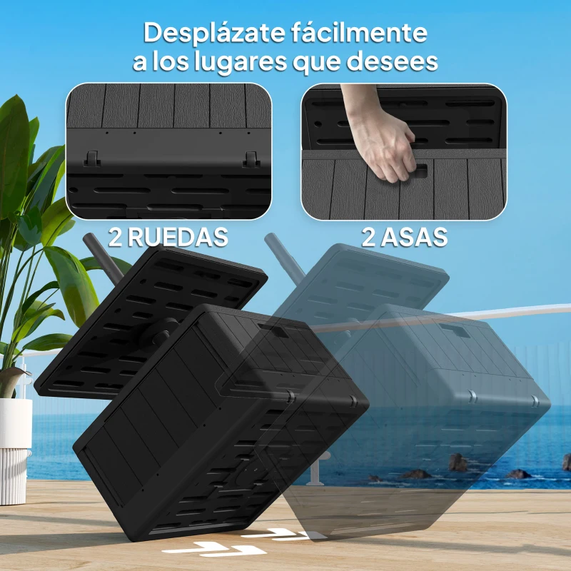 Outsunny Base para Sombrilla Exterior 3 en 1 Mesa Auxiliar Ajustable Macetero Soporte de Parasol Rellenable Arena 80 kg Negro