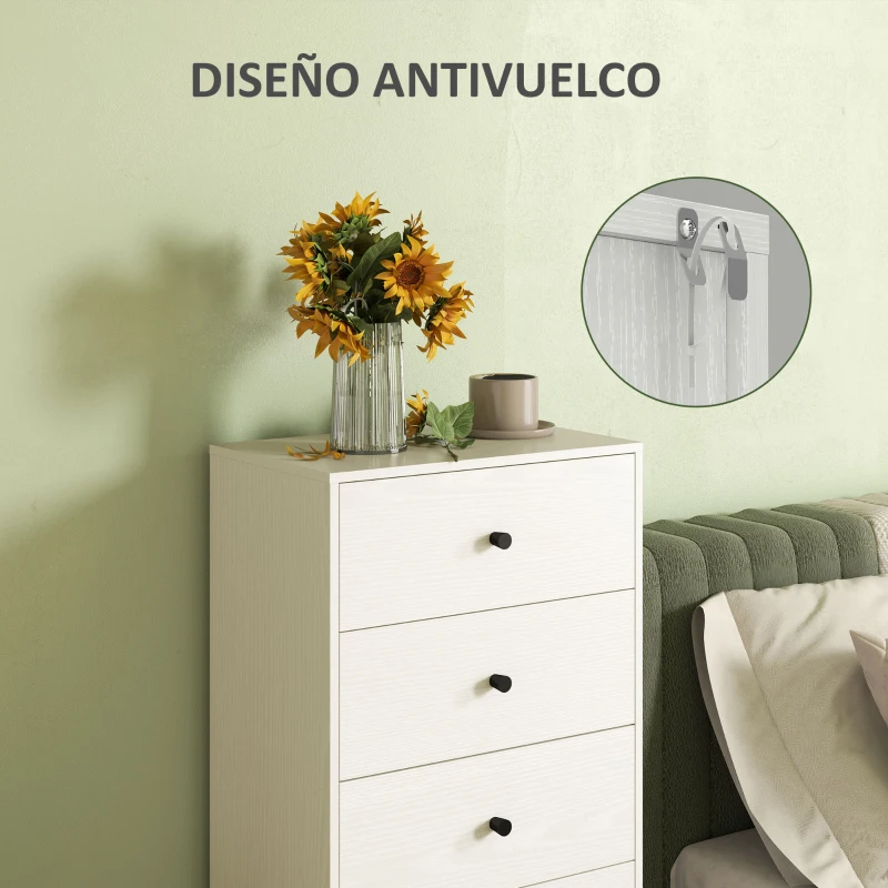 HOMCOM Cómoda de 5 Cajones Estrecha y Alta Mueble Auxiliar para Dormitorio o Pasillo con Tiradores Redondos 47x29x95 cm Beige