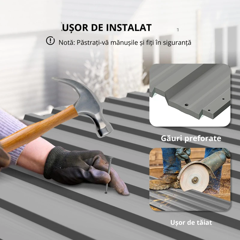 Outsunny Lot de 12 panouri din oțel galvanizat Rezistente la Intemperii, gri deschis, dim. unui panou 129L x 45l cm