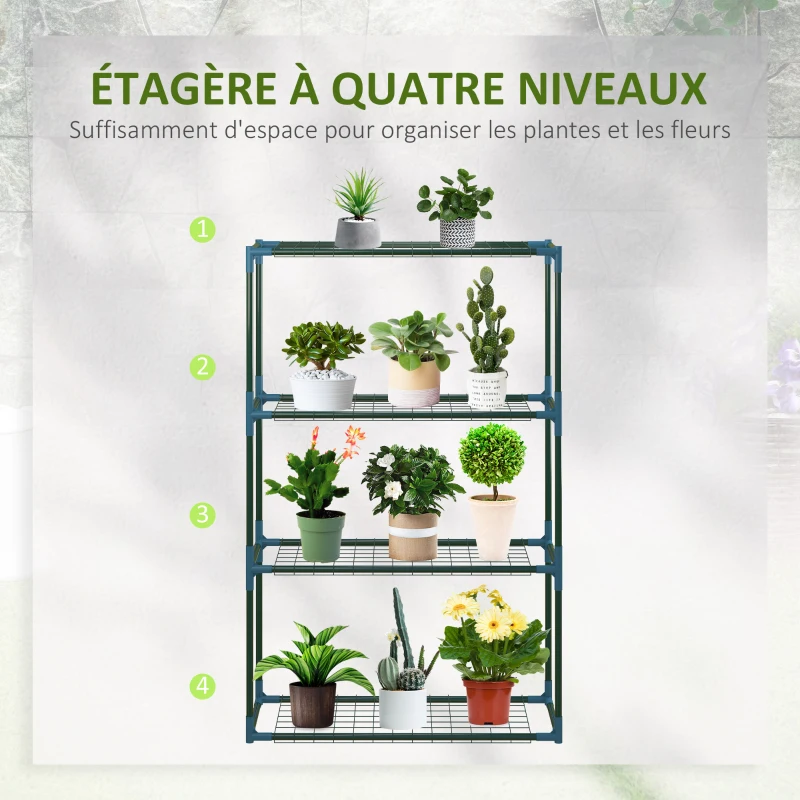 Outsunny Lot de 2 Étagères à Fleurs en acier 4 Niveaux Intérieur et Extérieur, support de plantes 70 x 27 x 110 cm, vert